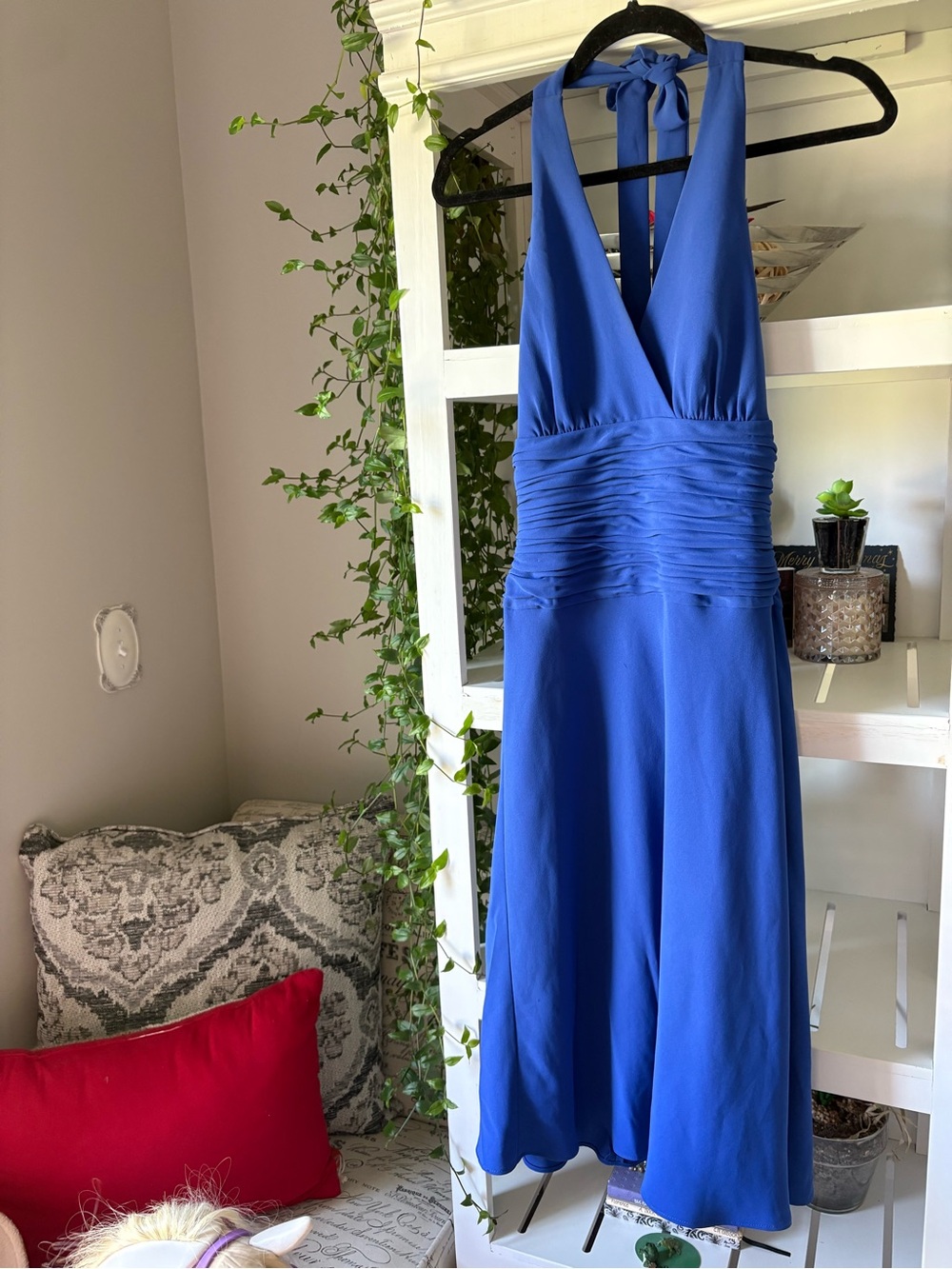 Jones New York Royal Blue Halter Backless Midi formal Dress